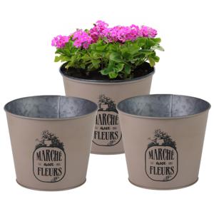 Plantenpot/bloempot voor buiten - 3x - zink - taupe - D17 x H14 cm