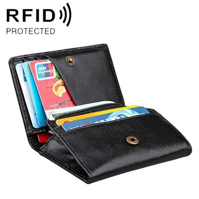 KB171 Antimagnetic RFID Crazy Horse Texture Leather Card Holder Wallet for Men and Women (Black)