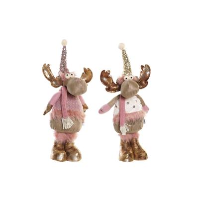 Kerstversiering DKD Home Decor Wit Roze Gouden Rendier 20 x 19 x 50 cm (2 Stuks)