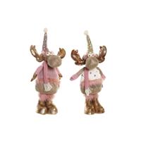 Kerstversiering DKD Home Decor Wit Roze Gouden Rendier 20 x 19 x 50 cm (2 Stuks)