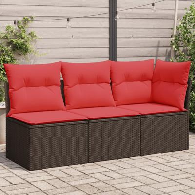 Tuinbank 3-zits met kussens poly rattan bruin