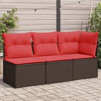 Tuinbank 3-zits met kussens poly rattan bruin