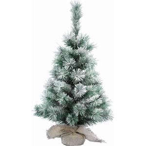 Mini kerstboom - met sneeuw - H35 cm - D24 cm - met jute zak - kunstboom