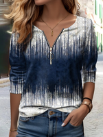 Casual Loose V Neck Zipper T-Shirt