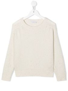 Brunello Cucinelli Kids pull en cachemire mélangé brodé de sequins - Blanc