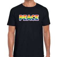 Peace regenboog gay pride shirt zwart voor heren - thumbnail