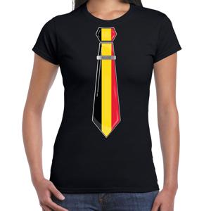 Verkleed T-shirt voor dames - stropdas Belgie - zwart - supporter - themafeest