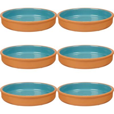 Tapas serveerschaal - 6x stuks - terracotta - blauw - D23 x H4 cm - hapjes serveren - ovenschaal - r