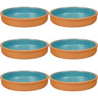 Tapas serveerschaal - 6x stuks - terracotta - blauw - D23 x H4 cm - hapjes serveren - ovenschaal - r
