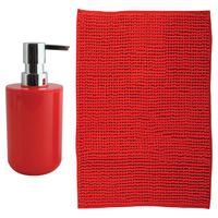 MSV badkamer droogloop mat - Genua - 50 x 80 cm - met bijpassend zeeppompje - rood - Badmatjes