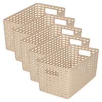 Opbergmand - 5x - Kastmand - rotan kunststof - taupe - 5 Liter - 15 x 28 x 13 cm - thumbnail