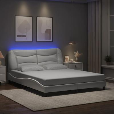 Bedframe met LED-verlichting kunstleer wit 160x200 cm