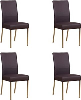 Set van 4 Donkerpaarse leren moderne eetkamerstoelen Real - poot vierkant rvs - Hermes Leer Merlin (donkerpaars leer)