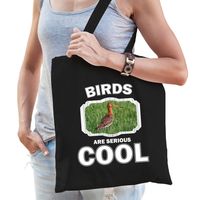 Katoenen tasje birds are serious cool zwart - vogels/ grutto vogel cadeau tas   - - thumbnail