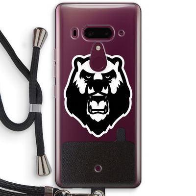 Angry Bear (white): HTC U12+ Transparant Hoesje met koord