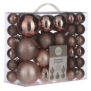 46x stuks kunststof kerstballen roze 4, 6 en 8 cm