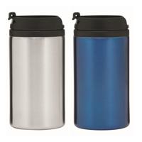 Set van 2x Thermosbekers - warmhoud bekers - zilver en blauw - 290 ml - Isolerende drinkbekers