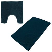 Urban Living badkamer droogloop matjes/tapijt - set 2x stuks - polyester - donkerblauw - Badmatjes