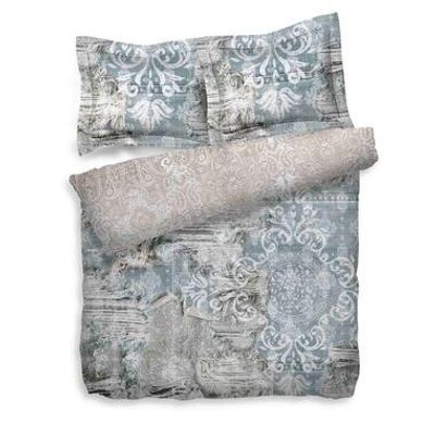 Heckett & Lane dekbedovertrek Radford - blauw/taupe - 240x200 cm