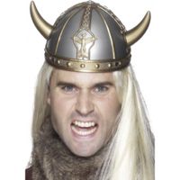 Zilveren Viking verkleed helm met gouden hoorns - thumbnail