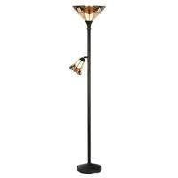 Clayre & Eef Tiffany Vloerlamp Ø 30x178 cm Beige Rood Metaal Glas - thumbnail