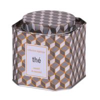 Thee bewaarblik - retro print - metaal - 10 x 10 cm - theeblik - losse thee