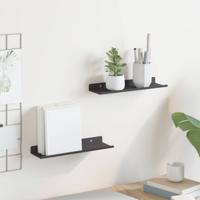 Wandplank met plank Wandgemonteerd 2 pcs Zwart 80 x 9 x 2.5 cm