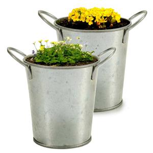 Plantenpot/bloempot emmer - 2x - rond - zink - zilver - D12 x H16 cm