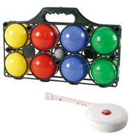 Jeu de boules set met 8 ballen + compact meetlint/rolmaat 1,5 meter   - - thumbnail