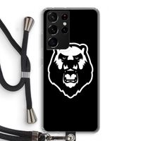Angry Bear (black): Samsung Galaxy S21 Ultra Transparant Hoesje met koord