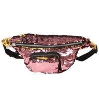 Pailletten taille tas dubbele kleur make-up tas zeemeermin portemonnees borst pack vrouwen meisje reizen mobiele telefoon tas (Rose goud)
