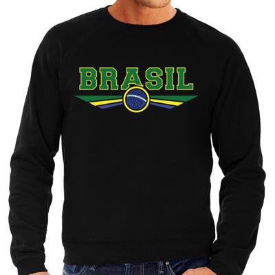 Brazilie land thema sweater - met vlag kleuren - zwart - heren - Supporters trui - lange mouwen Brazilie land thema sweater - met vlag kleuren - zwart - heren - Supporters trui - lange mouwen