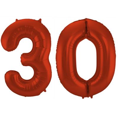 Folat Verjaardag Leeftijd folieballon - 30 jaar - rood - 86 cm - cijferballon groot