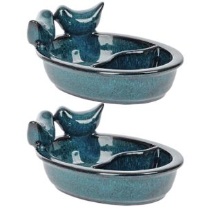 2x stuks vogelvoeder- en drinkschaal blauw keramiek 21 cm