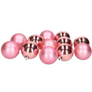 12x stuks kunststof kerstballen bubblegum roze 6 cm glans/mat