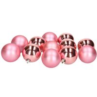 12x stuks kunststof kerstballen bubblegum roze 6 cm glans/mat - thumbnail