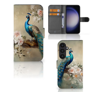 Telefoonhoesje met Pasjes voor Samsung Galaxy S24 Vintage Pauwen