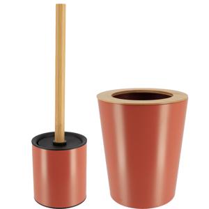 Tendance Badkamer accessoires set 2-delig - metaal/bamboe - terracotta - stijlvol