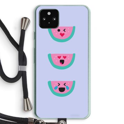 Smiley watermeloen: Pixel 5a 5G Transparant Hoesje met koord