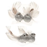 8x Kerstboomversiering glitter zilver vogeltje op clip 10 cm - thumbnail