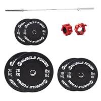 Muscle Power high black bumper halterschijf set 90KG + halterstang + collar set