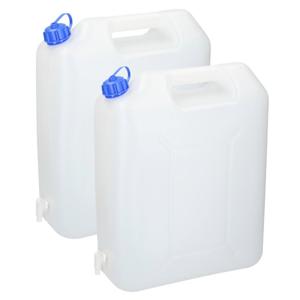 Jerrycan voor water - 2x - 20 liter - inclusief schenkkraan - waterjerrycans / watertank - camping