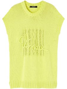 Versace pull sans manches en maille à logo intarsia - Jaune