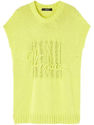 Versace pull sans manches en maille à logo intarsia - Jaune
