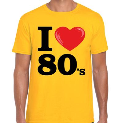 Verkleed T-shirt heren - I love 80s - geel - eighties party / thema feesten