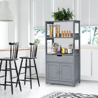 Vrijstaande Badkamerkast Hoge Kast voor Badkamer met 2 Deuren en 3 Open Planken en Laden Moderne Multifunctionele Kast (Grijs)