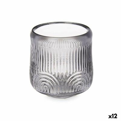Kaarshouder Strepen Grijs Kristal 9 x 9,5 x 9 cm (12 Stuks)