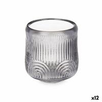 Kaarshouder Strepen Grijs Kristal 9 x 9,5 x 9 cm (12 Stuks)
