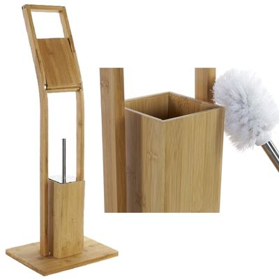2x stuks toiletborstels met toiletrolhouder bamboe 82 cm
