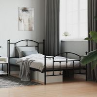 Bedframe met hoofd- en voeteneinde metaal zwart 107x203 cm - thumbnail